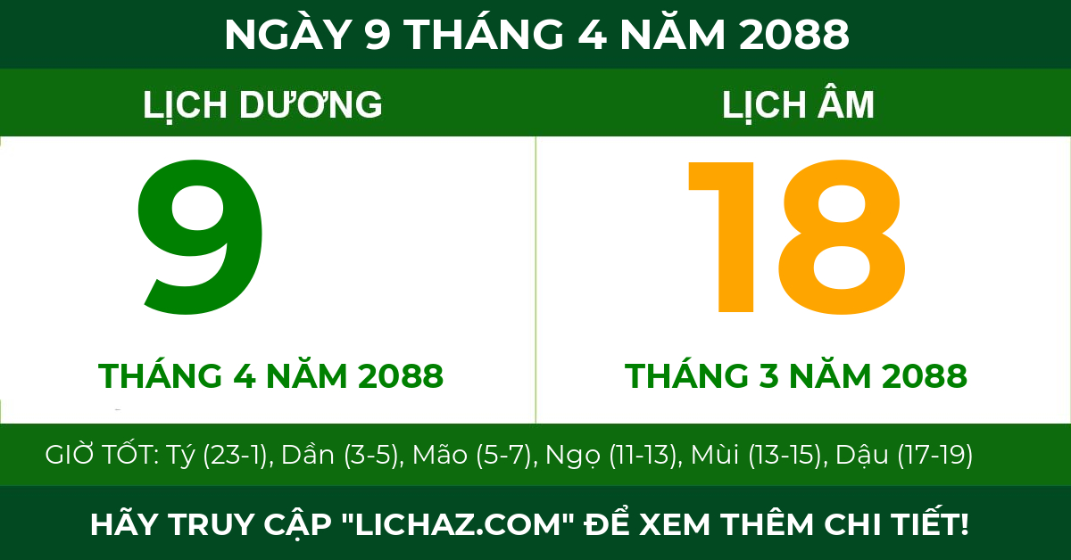lịch âm ngày 9 tháng 4 năm 2088