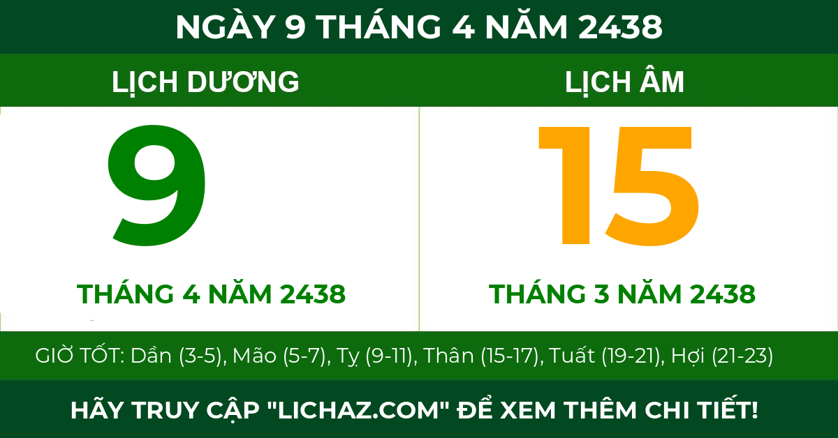 lịch âm ngày 9 tháng 4 năm 2438