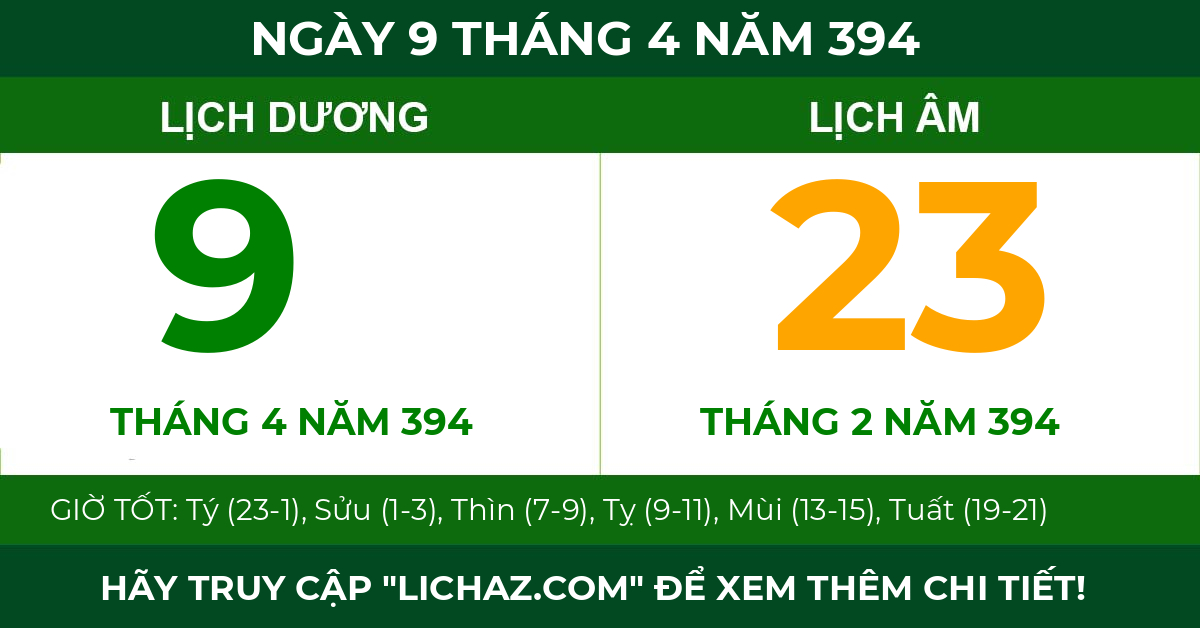 lịch âm ngày 9 tháng 4 năm 394