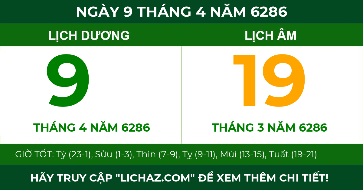 lịch âm ngày 9 tháng 4 năm 6286