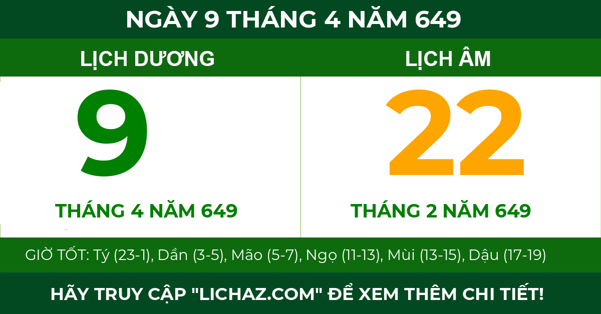 lịch âm ngày 9 tháng 4 năm 649