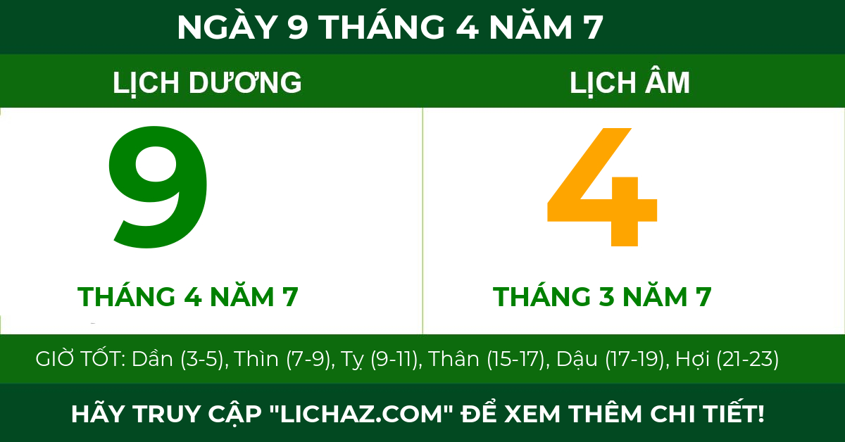 lịch âm ngày 9 tháng 4 năm 7