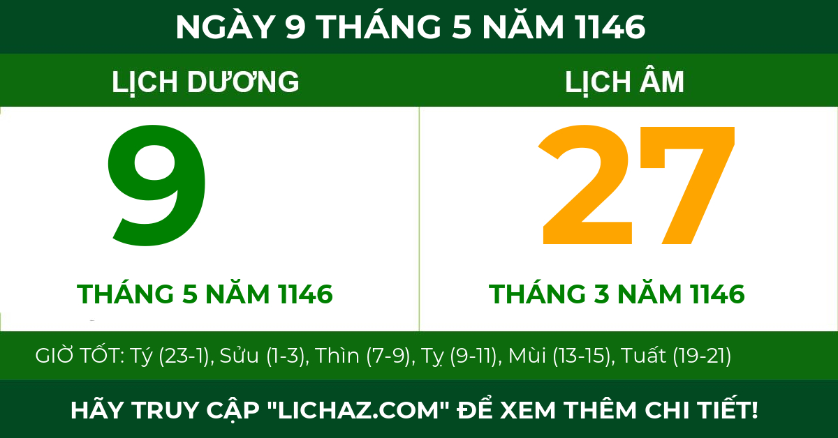 lịch âm ngày 9 tháng 5 năm 1146