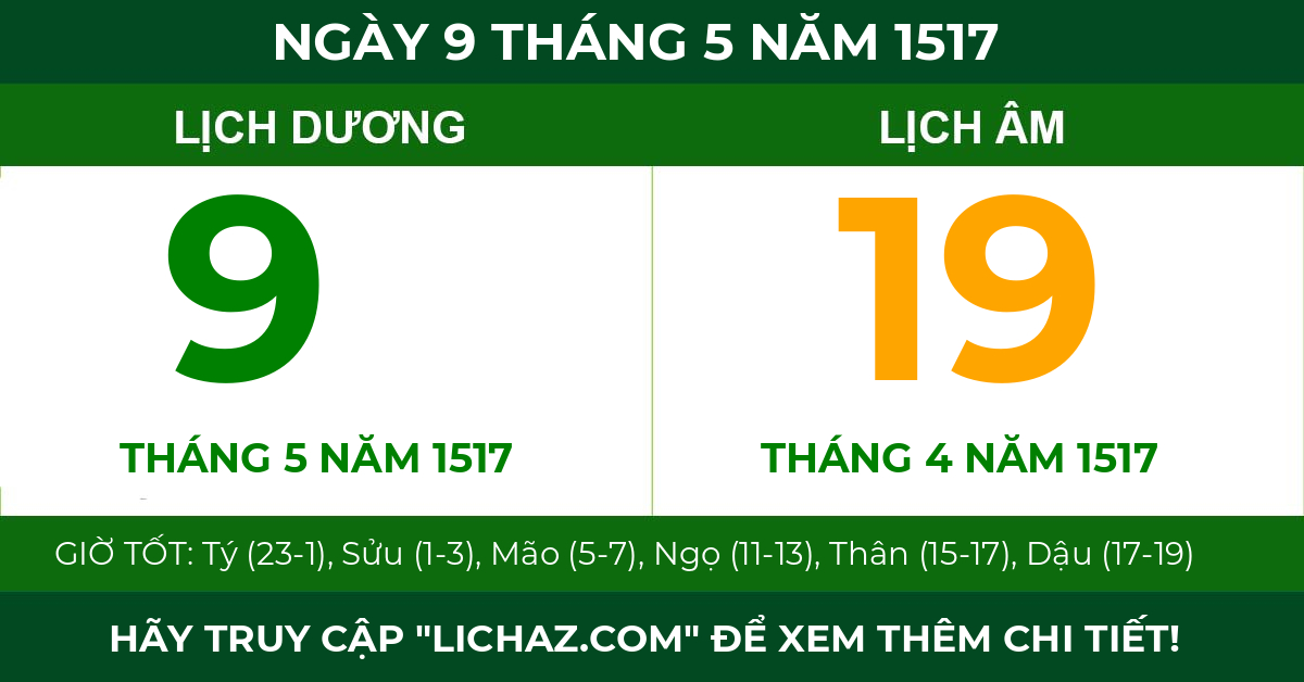 lịch âm ngày 9 tháng 5 năm 1517