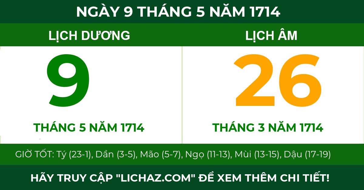lịch âm ngày 9 tháng 5 năm 1714
