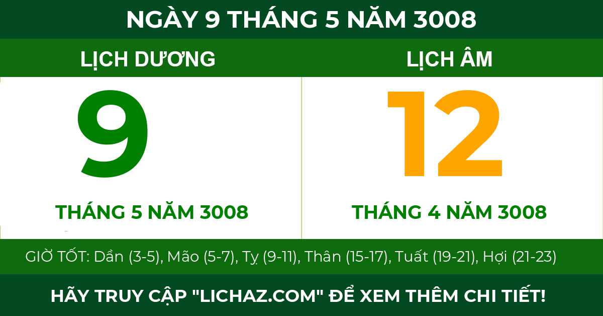 lịch âm ngày 9 tháng 5 năm 3008