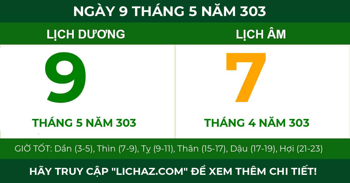 lịch âm ngày 9 tháng 5 năm 303