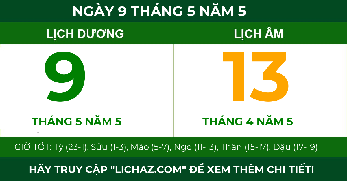 lịch âm ngày 9 tháng 5 năm 5