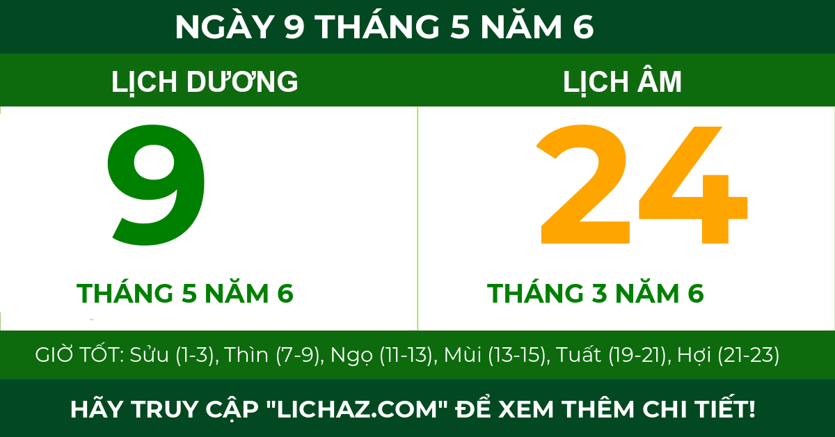 lịch âm ngày 9 tháng 5 năm 6