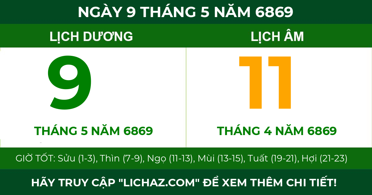 lịch âm ngày 9 tháng 5 năm 6869