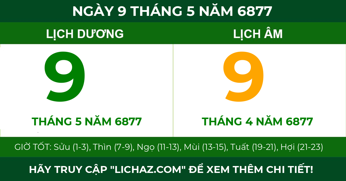 lịch âm ngày 9 tháng 5 năm 6877