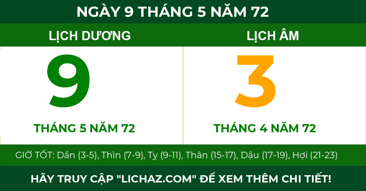 lịch âm ngày 9 tháng 5 năm 72