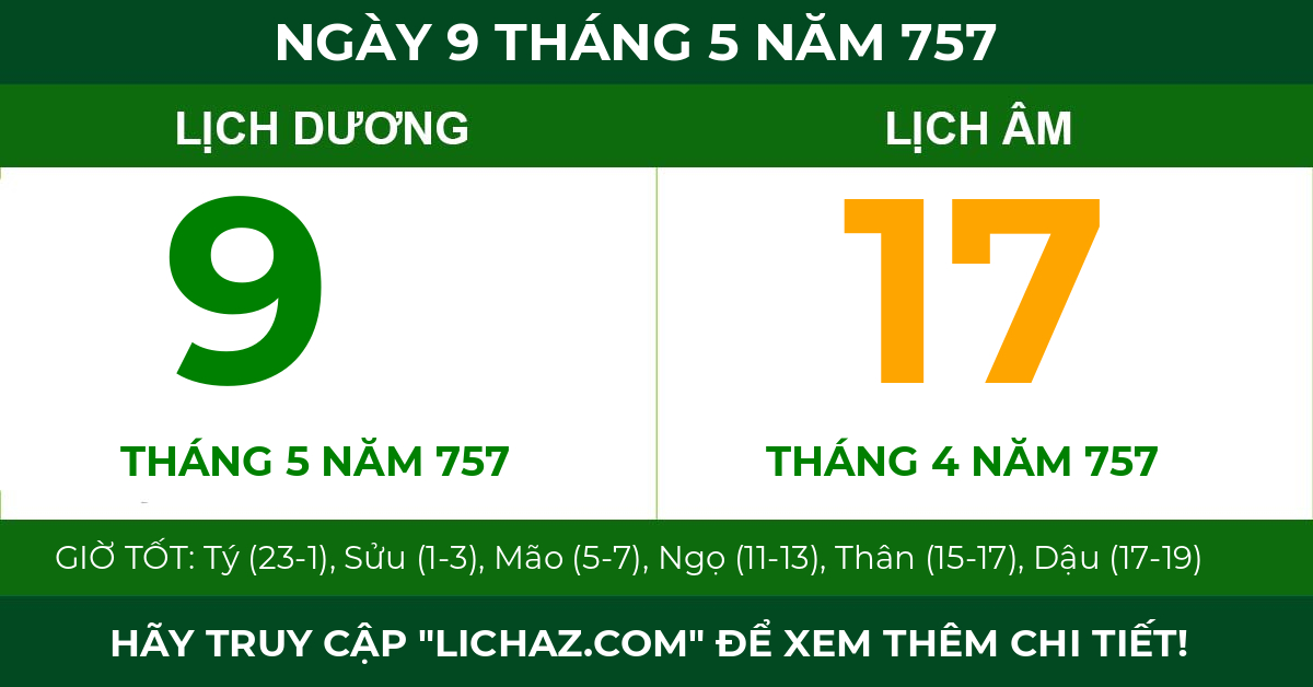 lịch âm ngày 9 tháng 5 năm 757
