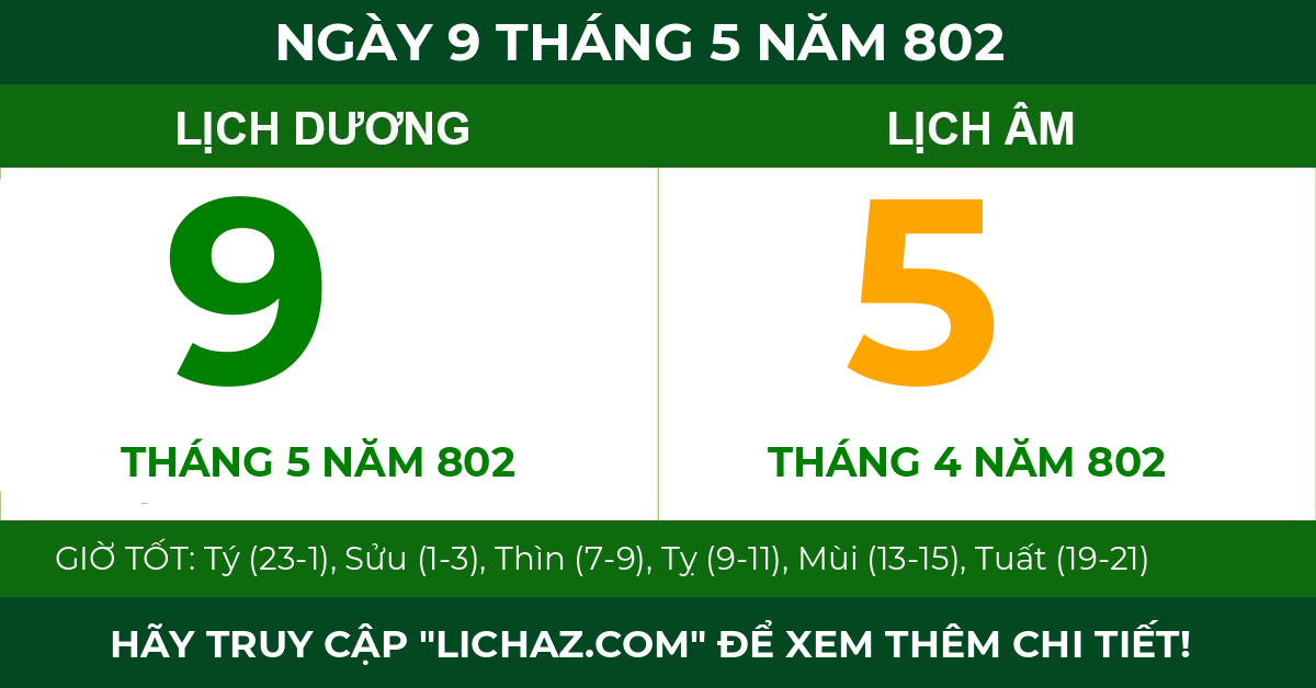 lịch âm ngày 9 tháng 5 năm 802
