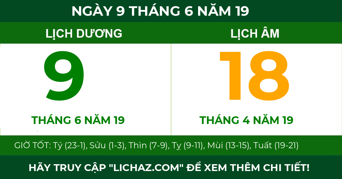 lịch âm ngày 9 tháng 6 năm 19