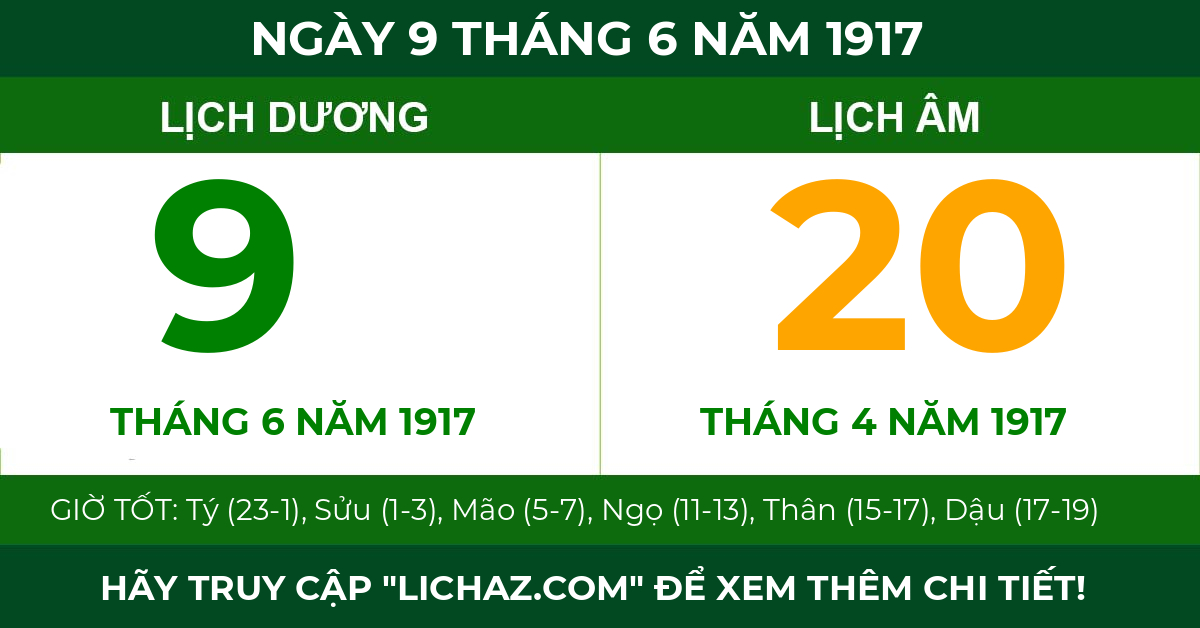 lịch âm ngày 9 tháng 6 năm 1917