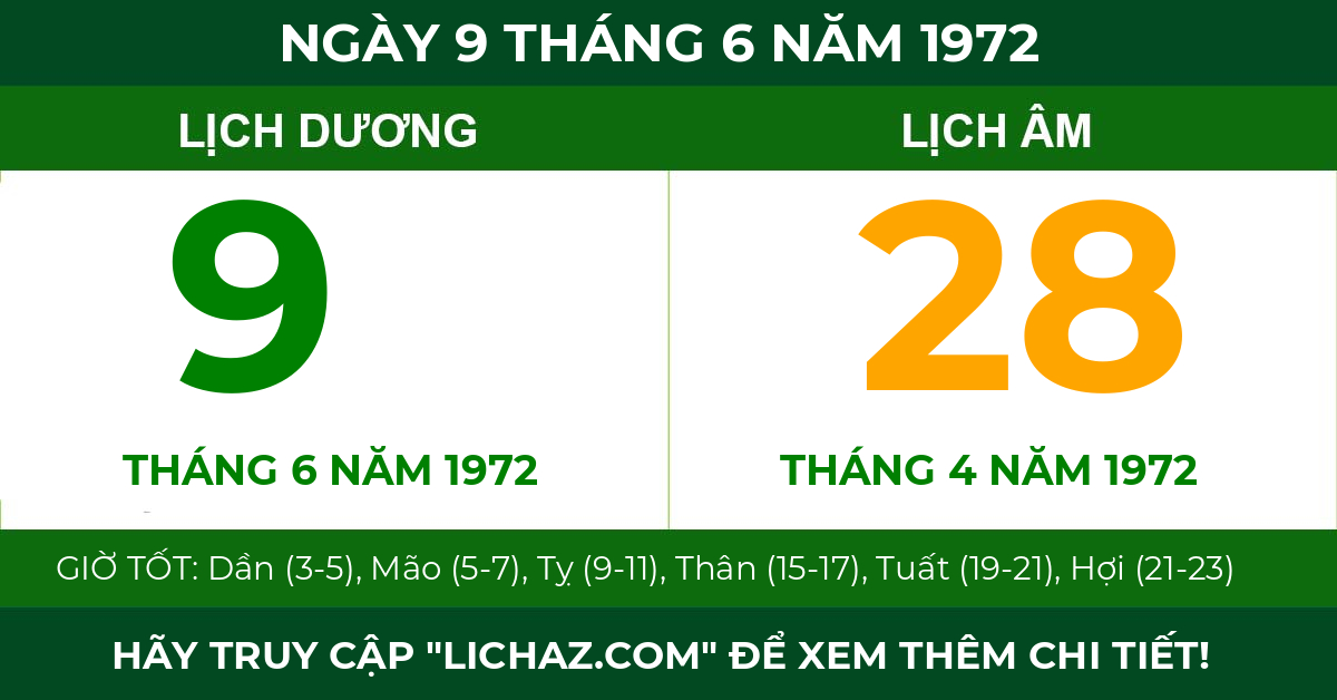 lịch âm ngày 9 tháng 6 năm 1972