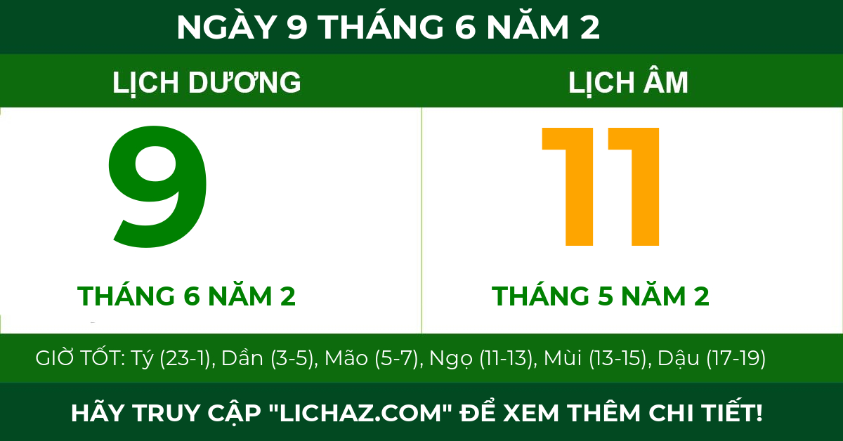 lịch âm ngày 9 tháng 6 năm 2