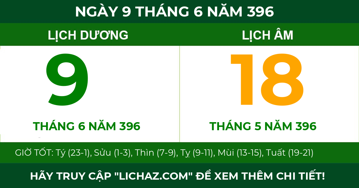 lịch âm ngày 9 tháng 6 năm 396