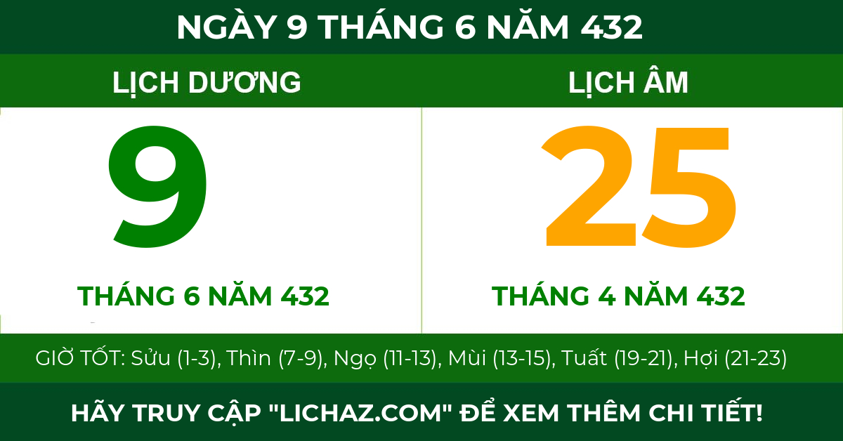 lịch âm ngày 9 tháng 6 năm 432