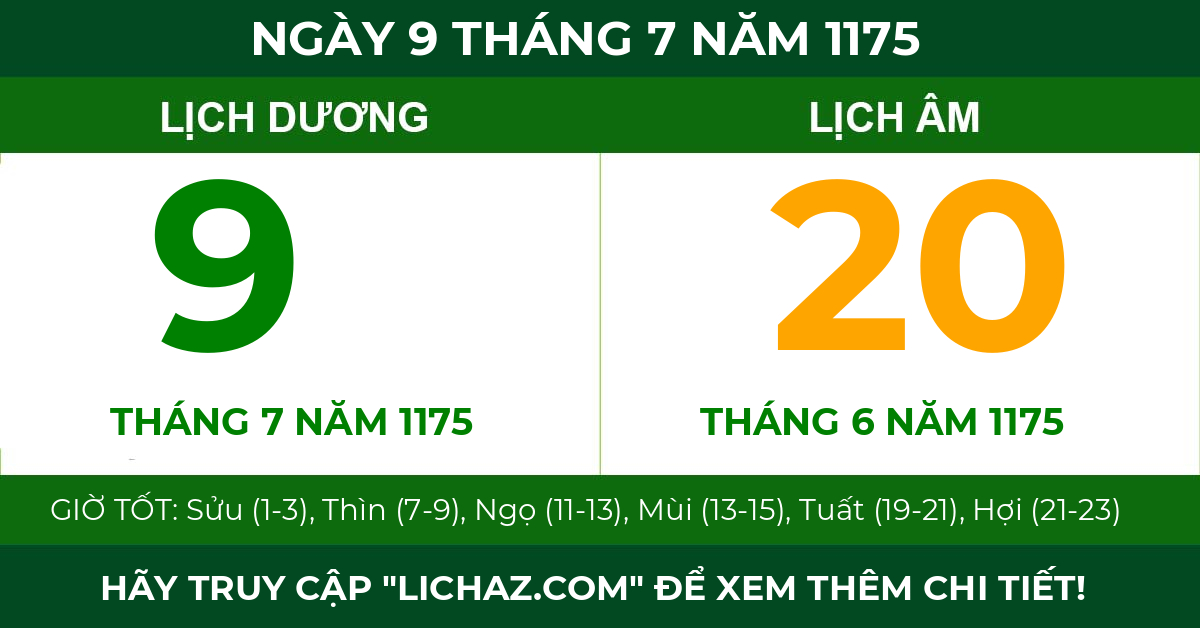 lịch âm ngày 9 tháng 7 năm 1175