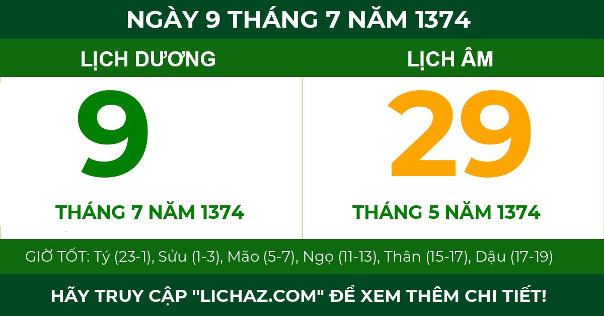 lịch âm ngày 9 tháng 7 năm 1374