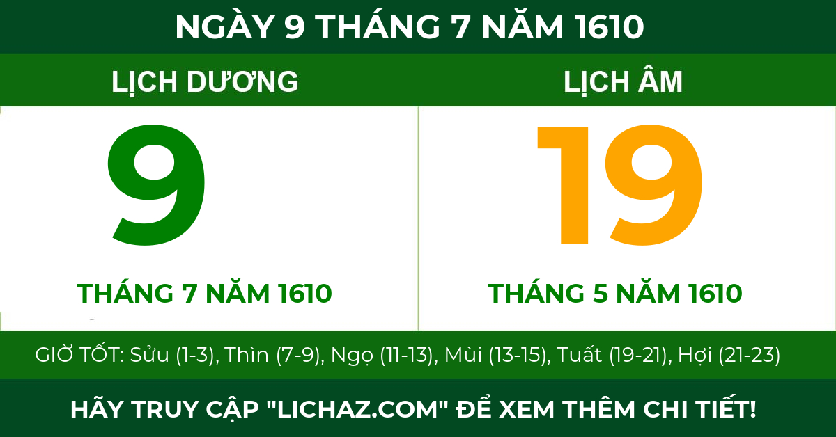 lịch âm ngày 9 tháng 7 năm 1610