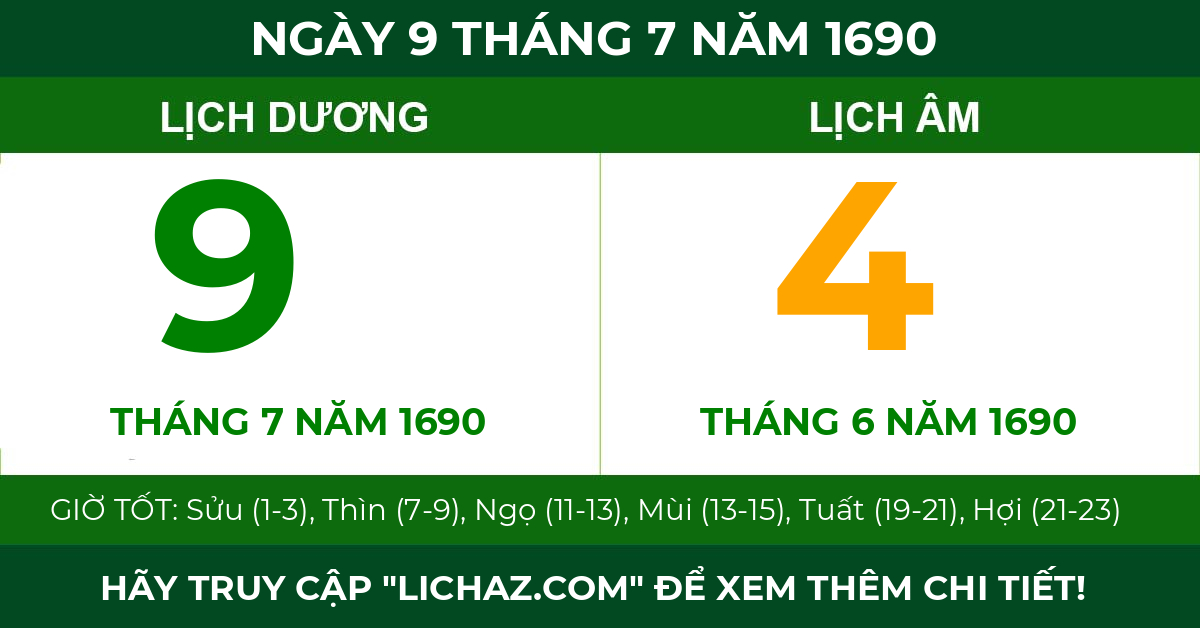 lịch âm ngày 9 tháng 7 năm 1690