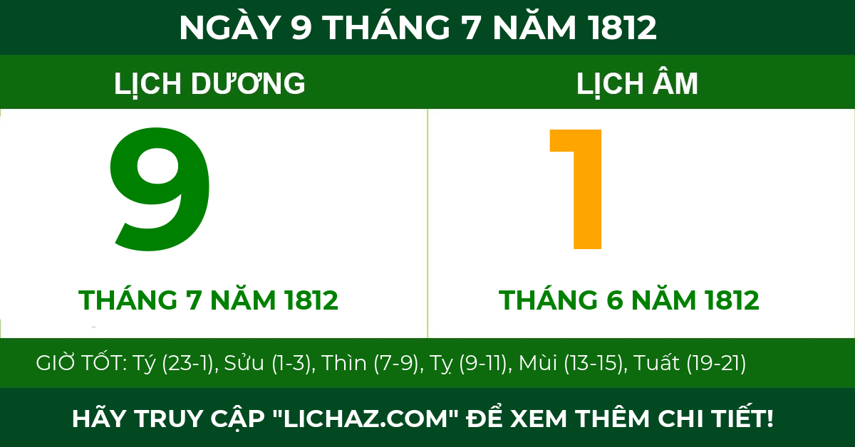 lịch âm ngày 9 tháng 7 năm 1812
