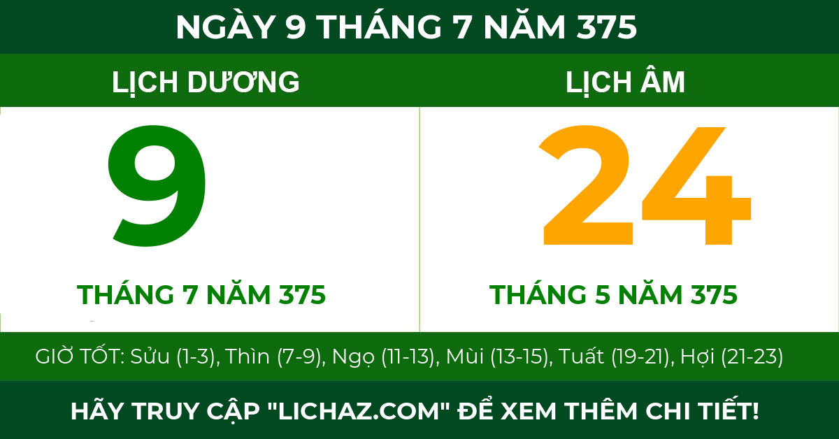 lịch âm ngày 9 tháng 7 năm 375