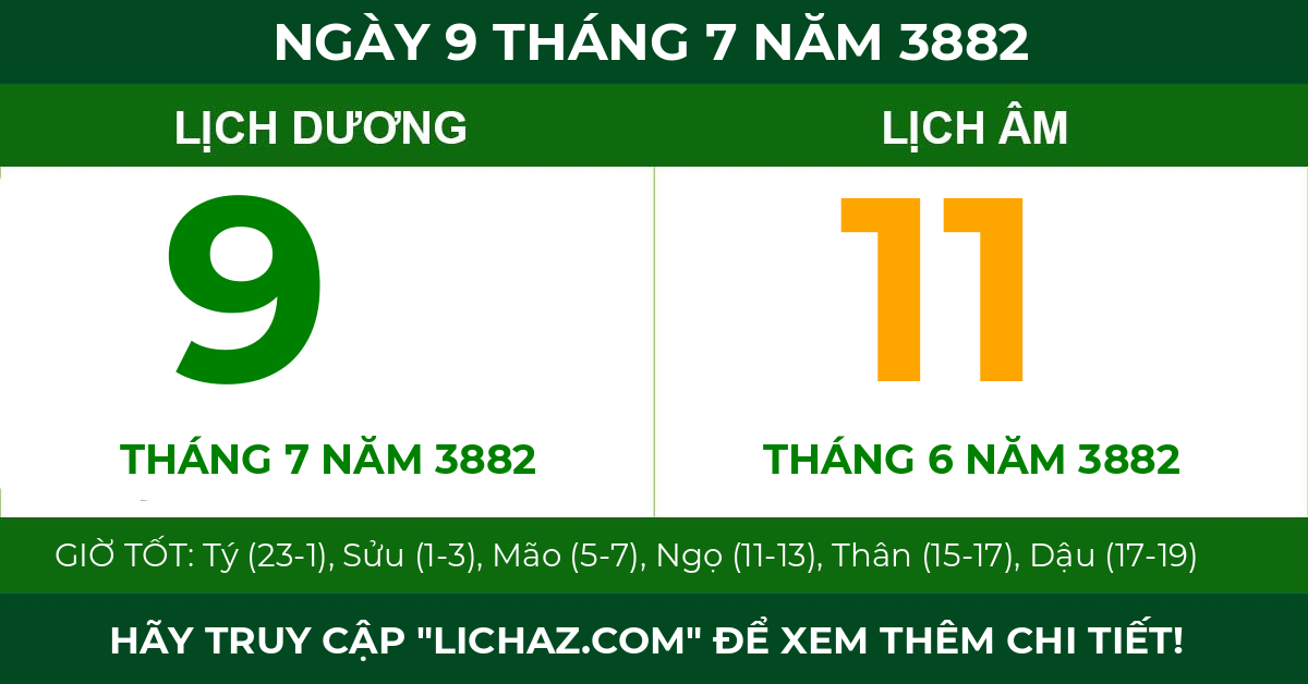 lịch âm ngày 9 tháng 7 năm 3882