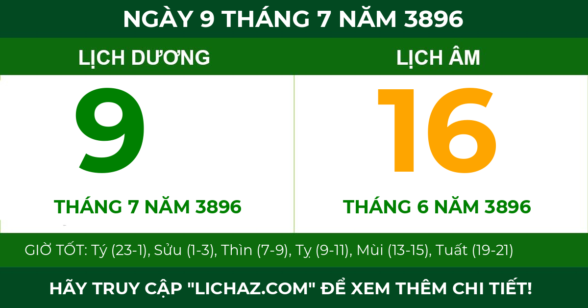 lịch âm ngày 9 tháng 7 năm 3896