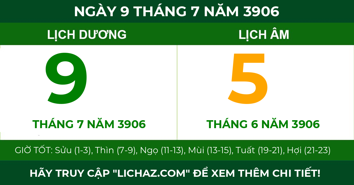 lịch âm ngày 9 tháng 7 năm 3906