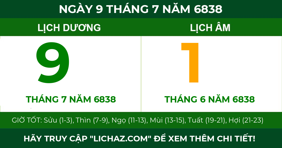lịch âm ngày 9 tháng 7 năm 6838