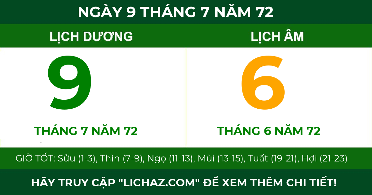 lịch âm ngày 9 tháng 7 năm 72