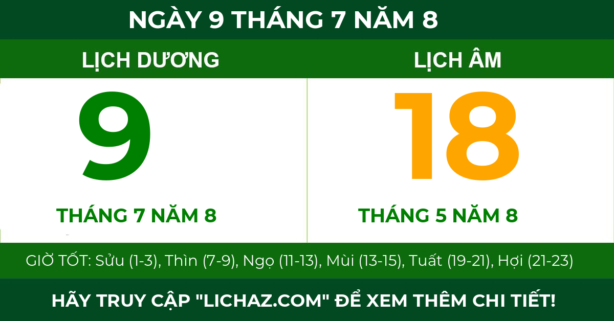 lịch âm ngày 9 tháng 7 năm 8