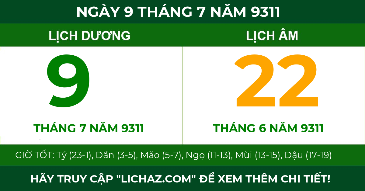 lịch âm ngày 9 tháng 7 năm 9311