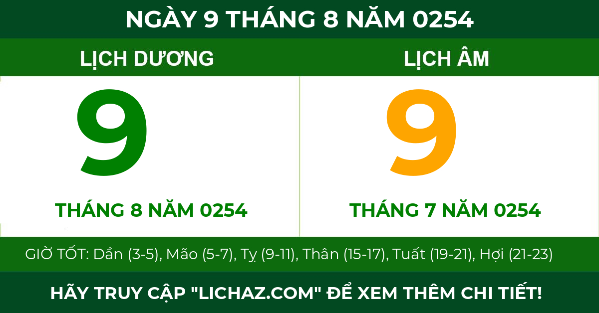 lịch âm ngày 9 tháng 8 năm 0254