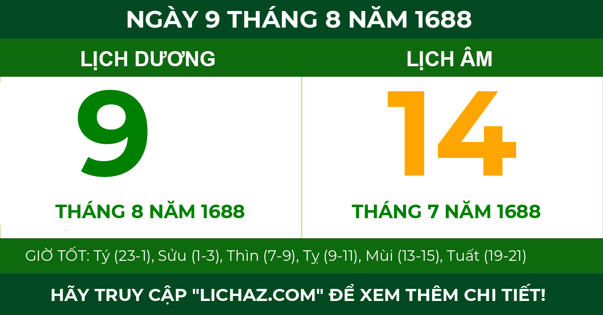 lịch âm ngày 9 tháng 8 năm 1688