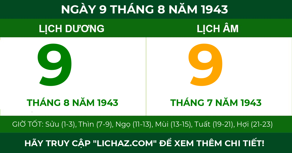 lịch âm ngày 9 tháng 8 năm 1943