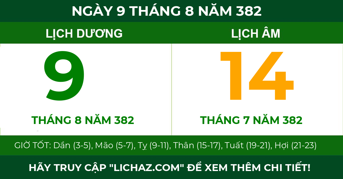 lịch âm ngày 9 tháng 8 năm 382