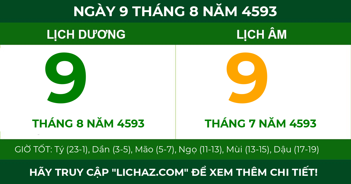 lịch âm ngày 9 tháng 8 năm 4593