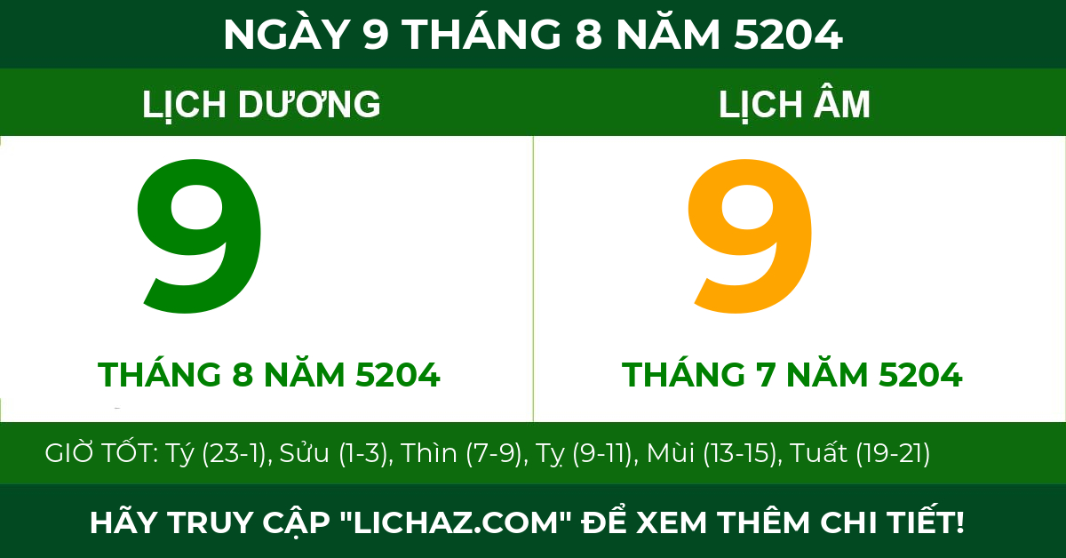 lịch âm ngày 9 tháng 8 năm 5204