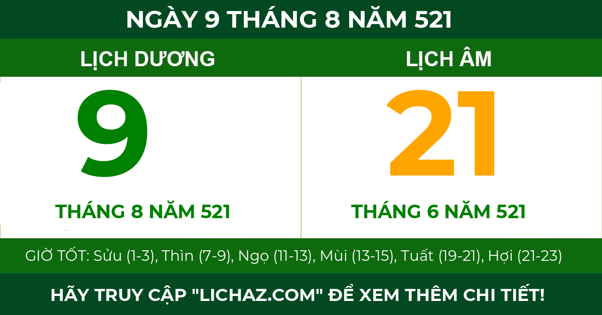 lịch âm ngày 9 tháng 8 năm 521
