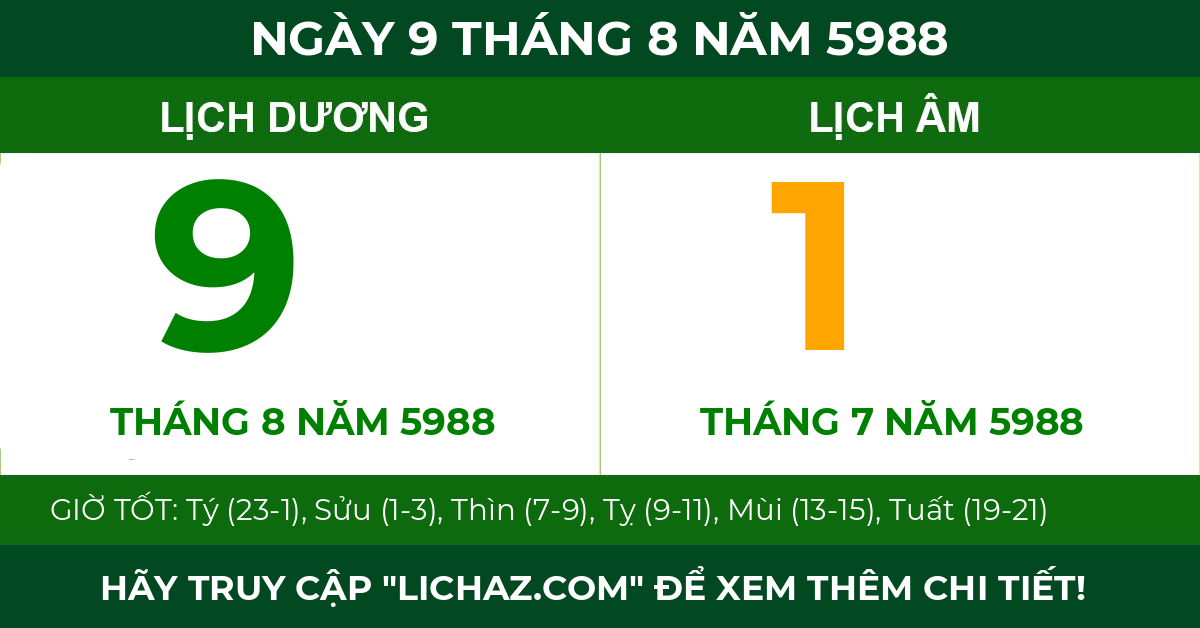 lịch âm ngày 9 tháng 8 năm 5988