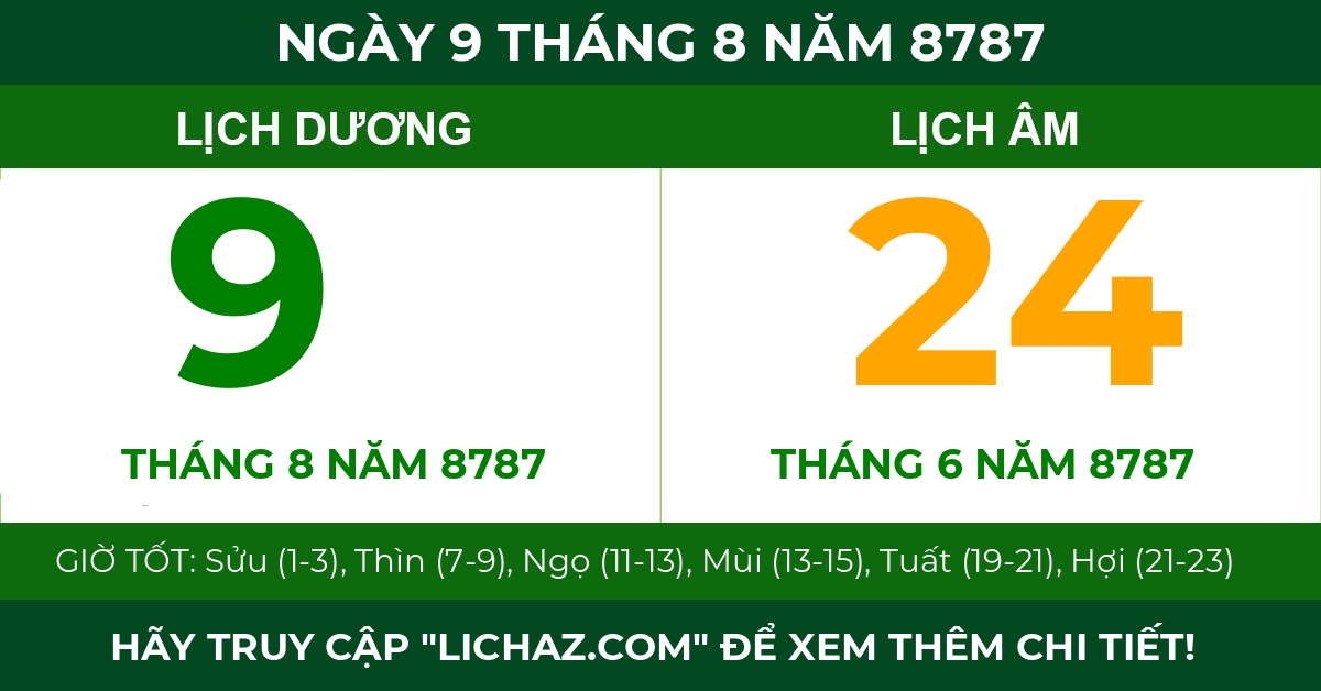 lịch âm ngày 9 tháng 8 năm 8787