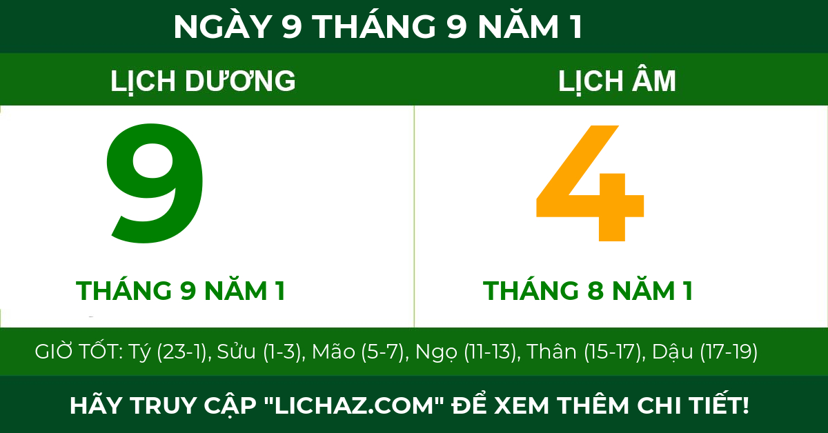 lịch âm ngày 9 tháng 9 năm 1