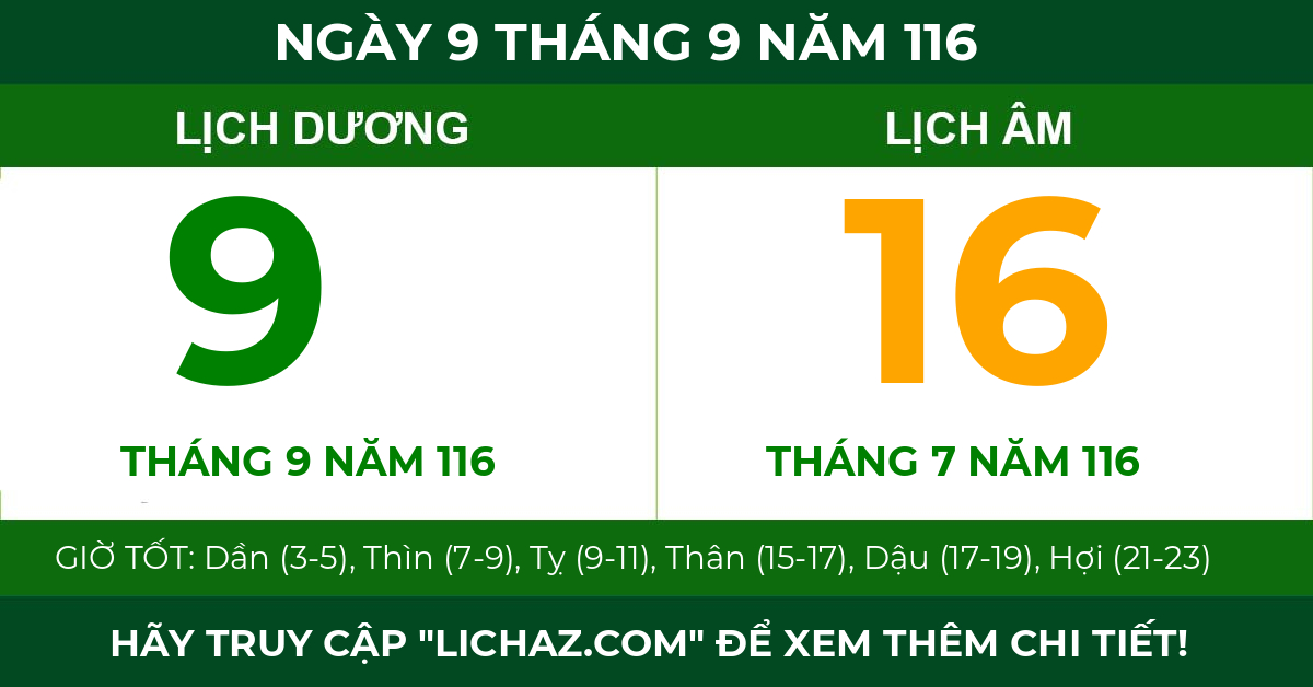 lịch âm ngày 9 tháng 9 năm 116