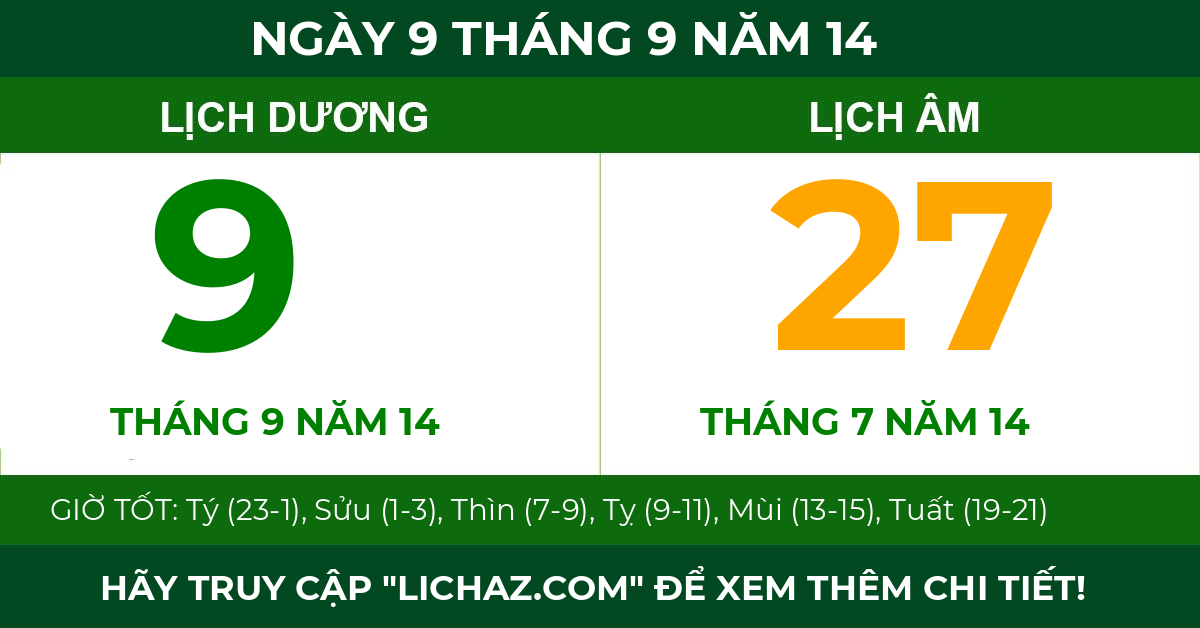 lịch âm ngày 9 tháng 9 năm 14