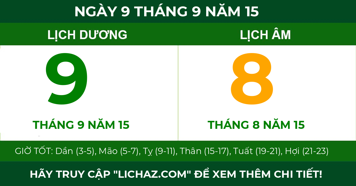 lịch âm ngày 9 tháng 9 năm 15